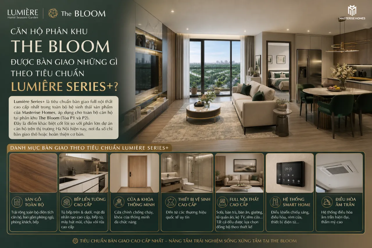 Căn Hộ Phân Khu The Bloom Được Bàn Giao Những Gì Theo Tiêu Chuẩn Lumière Series+?