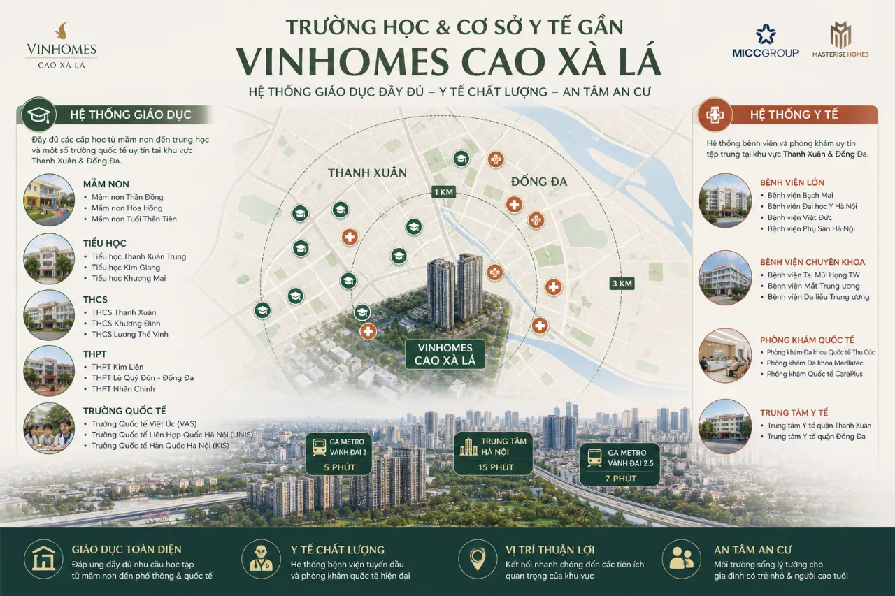 Trường học và cơ sở y tế gần Vinhomes Cao Xà Lá gồm những nơi nào?