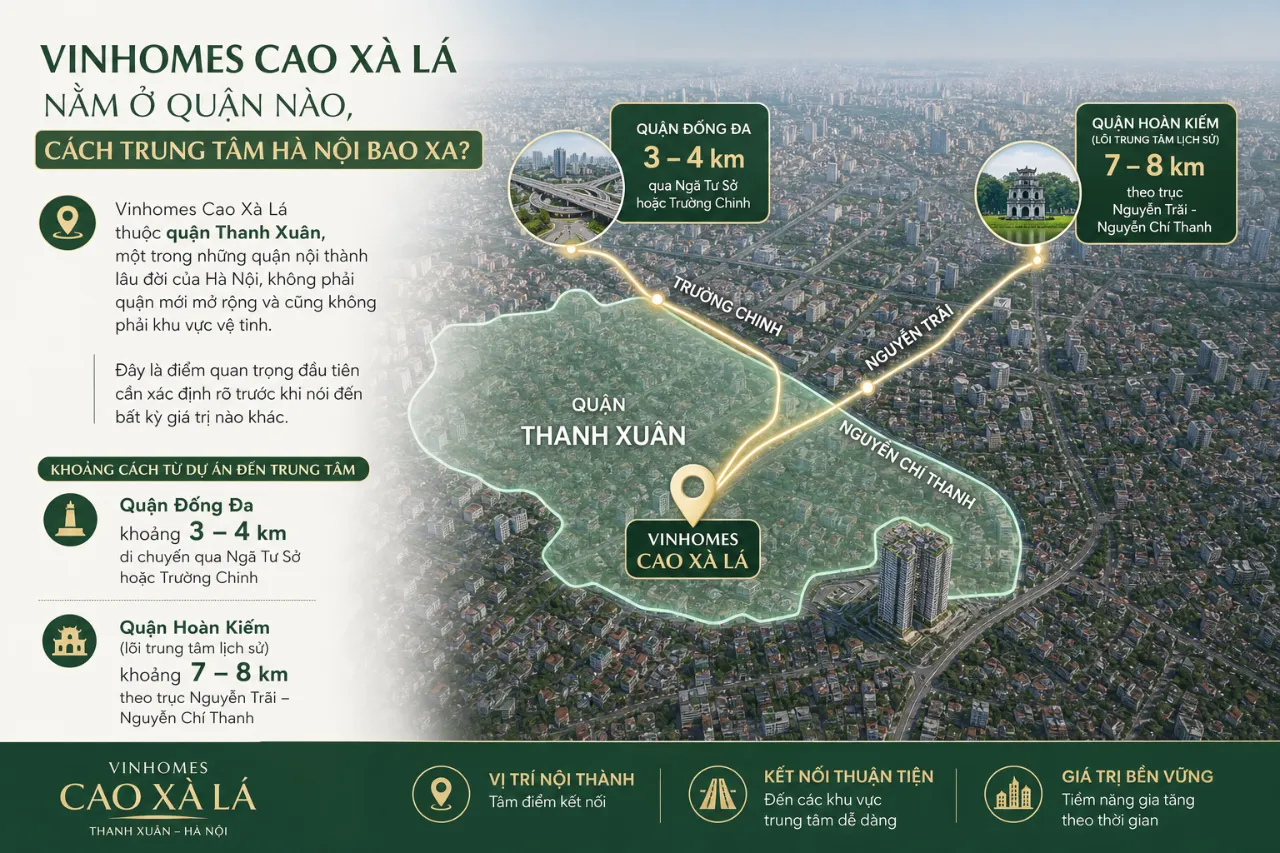 Vinhomes Cao Xà Lá nằm ở quận nào, cách trung tâm Hà Nội bao xa?